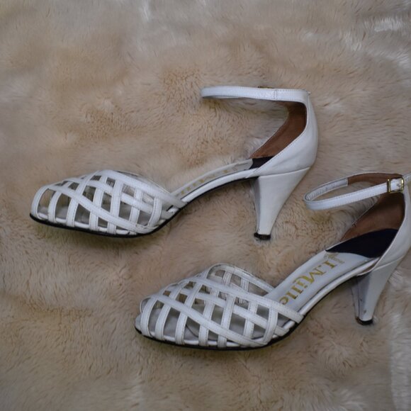 I. Miller Vintage White Leather Cage Pumps Sz 8.5 Ankle Strap Heels Chic - Picture 5 of 14